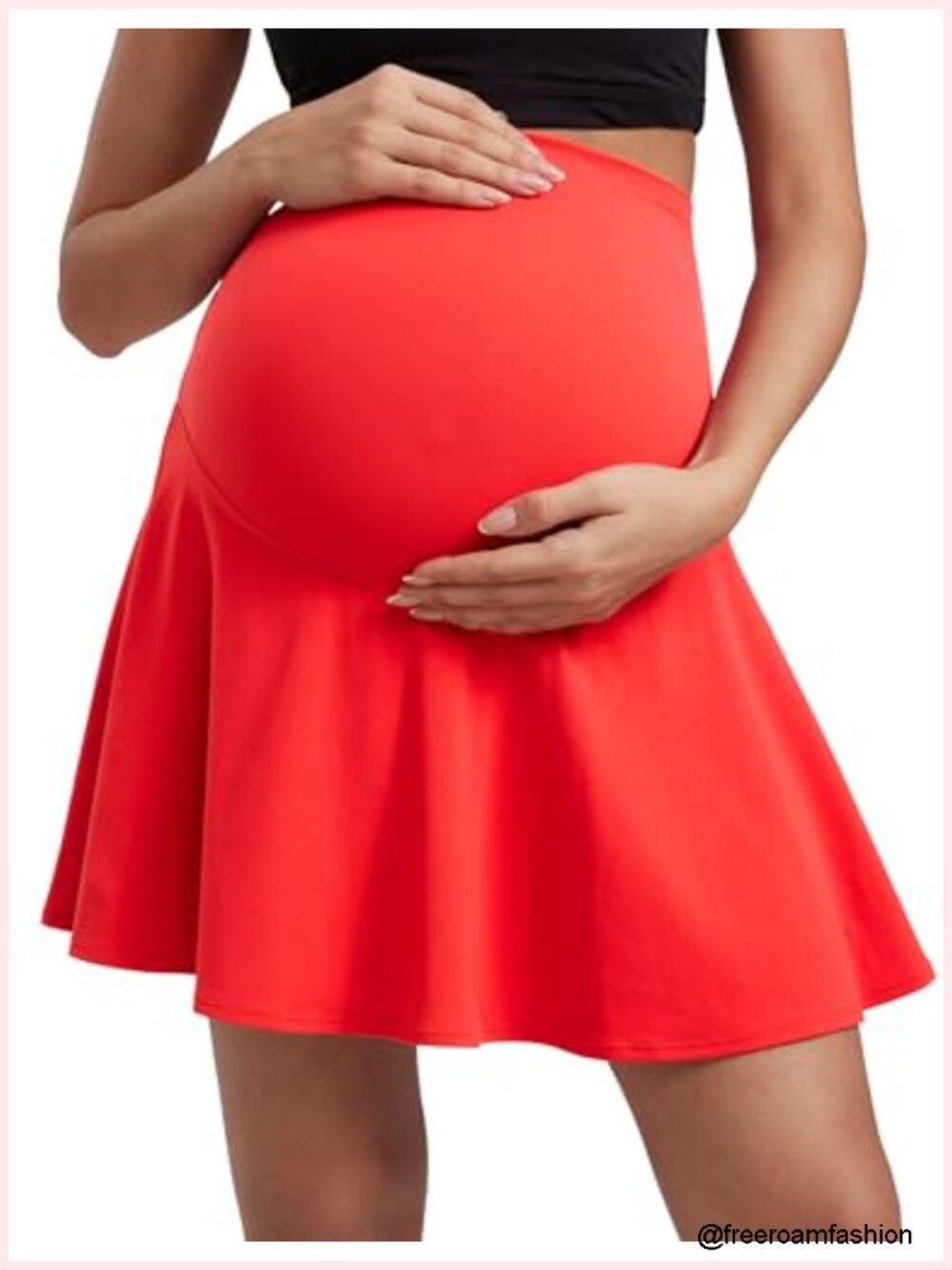 Maternity Flowy Tennis Skirt with Built-in Shorts Pockets High Waisted